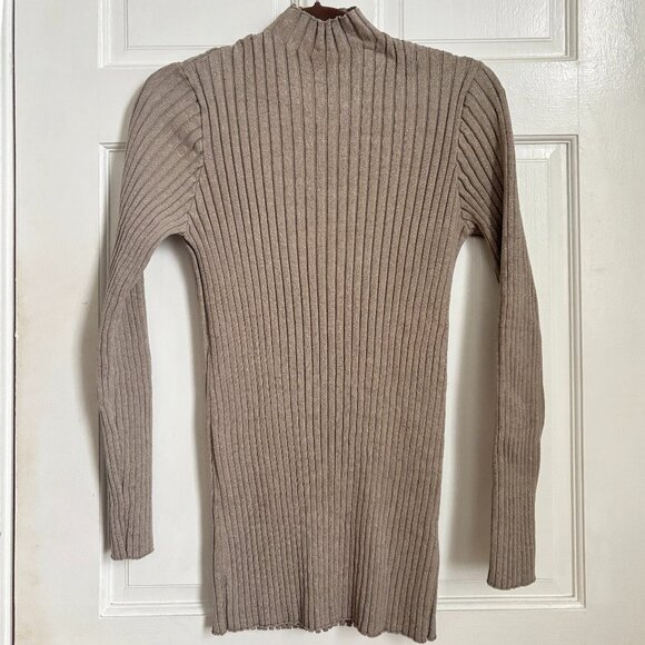 THE ROW Deidree Ribbed 100% Silk Sweater Mock Neck Thick Light Brown Tan Taupe M - Picture 1 of 9